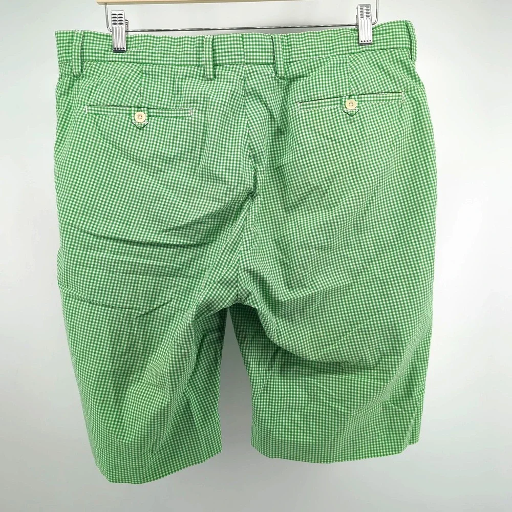 Polo Ralph Lauren Men's Green Gingham‎ Shorts Size 35 Flat Front Preppy Casual